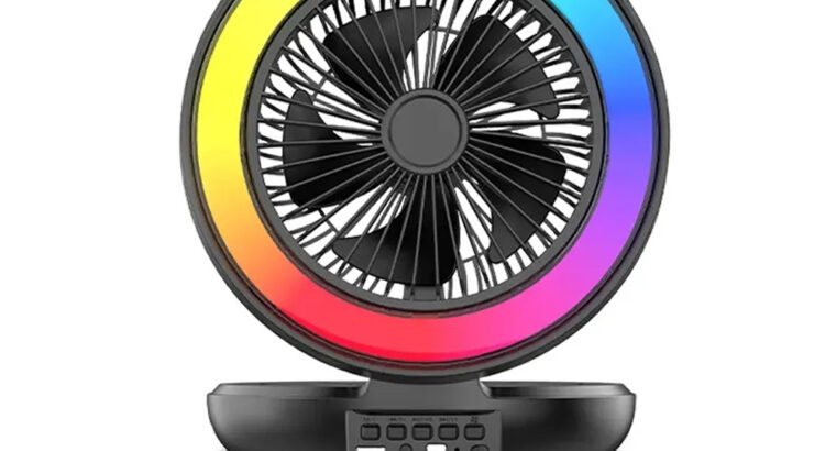 مروحه ومكبر صوت محمولة بطارية قابلة لإعادة الشحن .