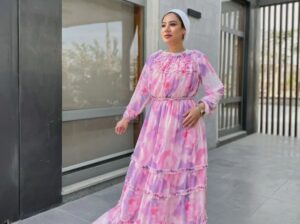 فستان للعيد مشجر جميل جدا خامه شيفون متبطن روزيته
