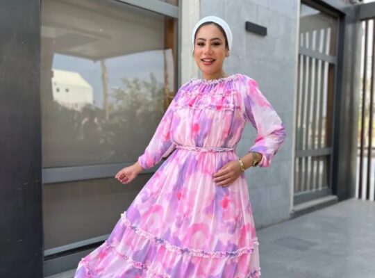 فستان للعيد مشجر جميل جدا خامه شيفون متبطن روزيته